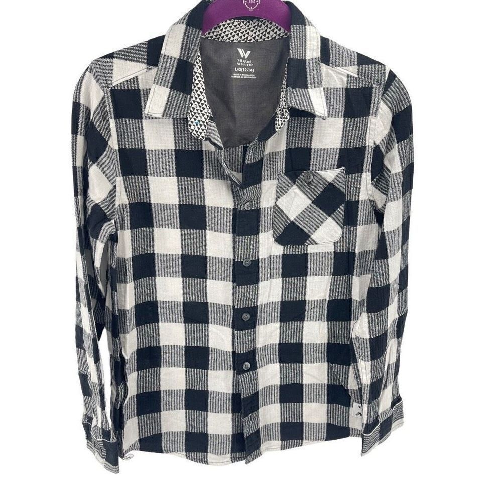 Shaun White Boys Button Down Shirt Checked Cotton Long Sleeve Blue 12-14 Large